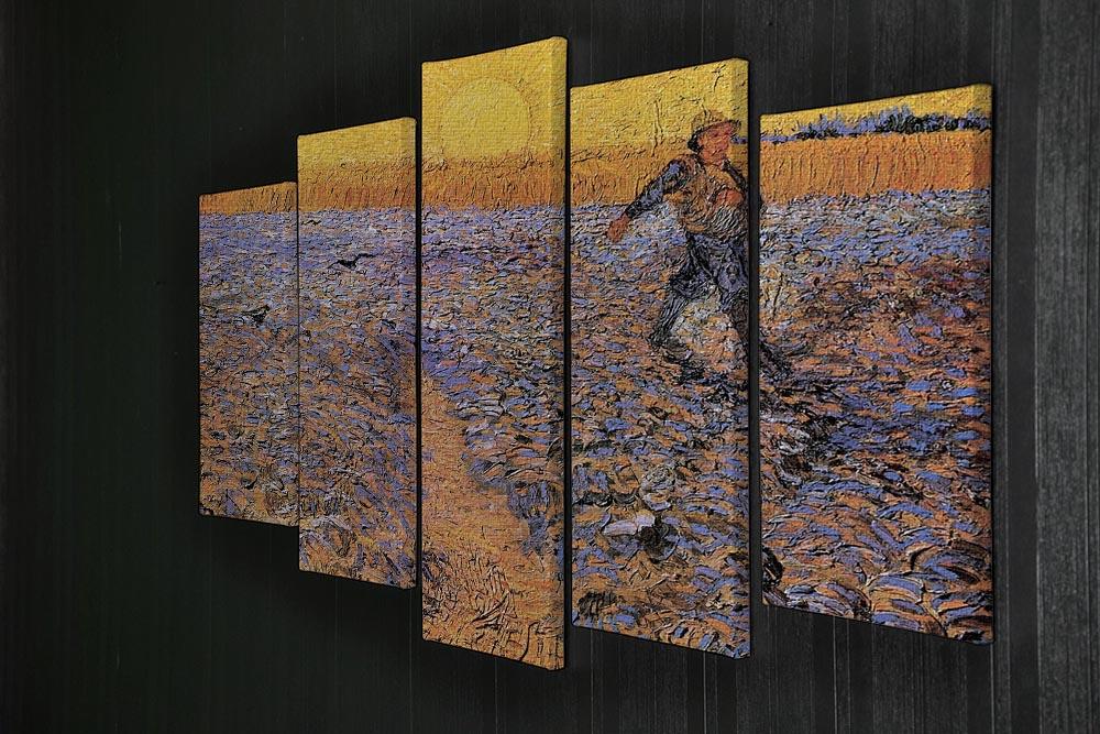 The Sower 3 by Van Gogh displayed as a 5 split panel canvas, showcasing vibrant colors and dynamic composition.