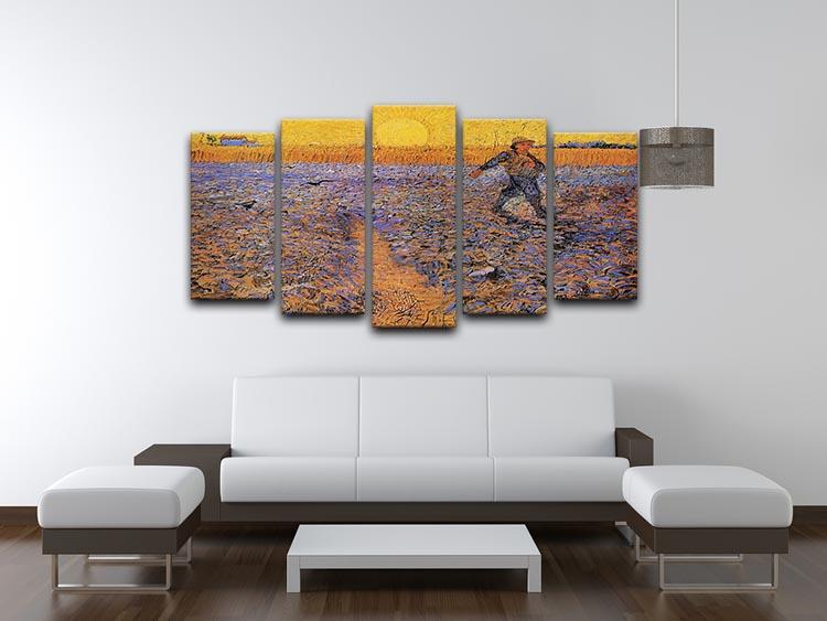 The Sower 3 by Van Gogh displayed as a 5 split panel canvas, showcasing vibrant colors and dynamic composition.