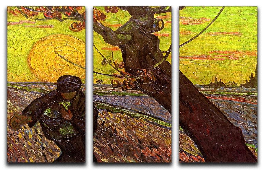 The Sower by Van Gogh 3-panel canvas print showcasing vibrant colors and intricate details, perfect for home decor.