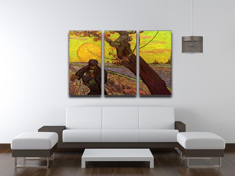 The Sower by Van Gogh 3-panel canvas print showcasing vibrant colors and intricate details, perfect for home decor.