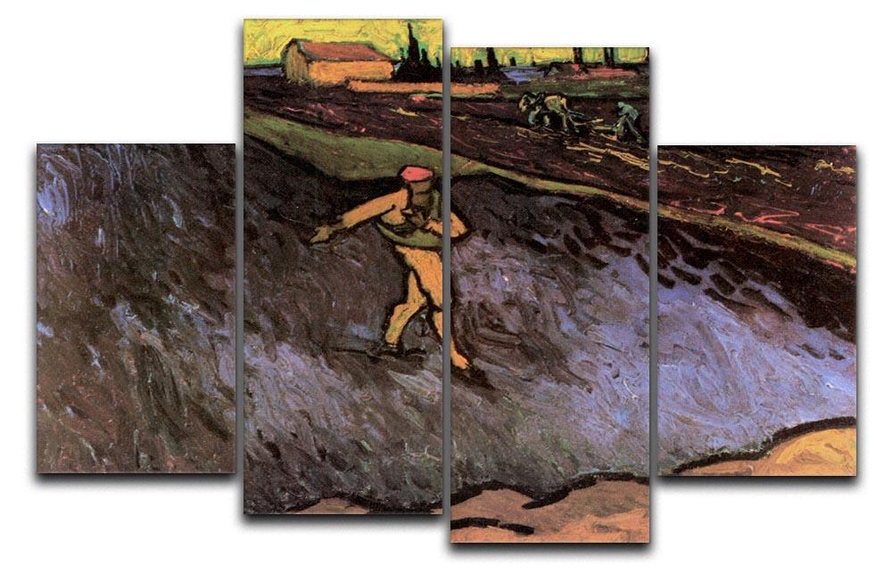 The Sower by Van Gogh, a 4-split canvas artwork showcasing a farmer sowing seeds with Arles in the background.