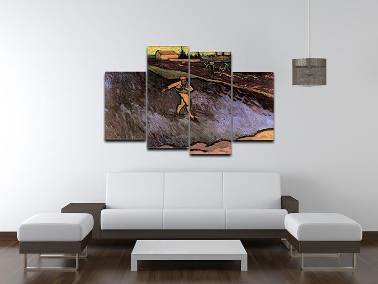 The Sower by Van Gogh, a 4-split canvas artwork showcasing a farmer sowing seeds with Arles in the background.