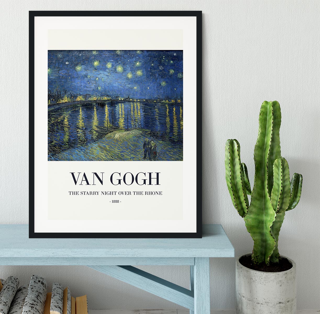 Framed print of The Starry Night Over The Rhone, showcasing vibrant colors and intricate details in a handmade frame.