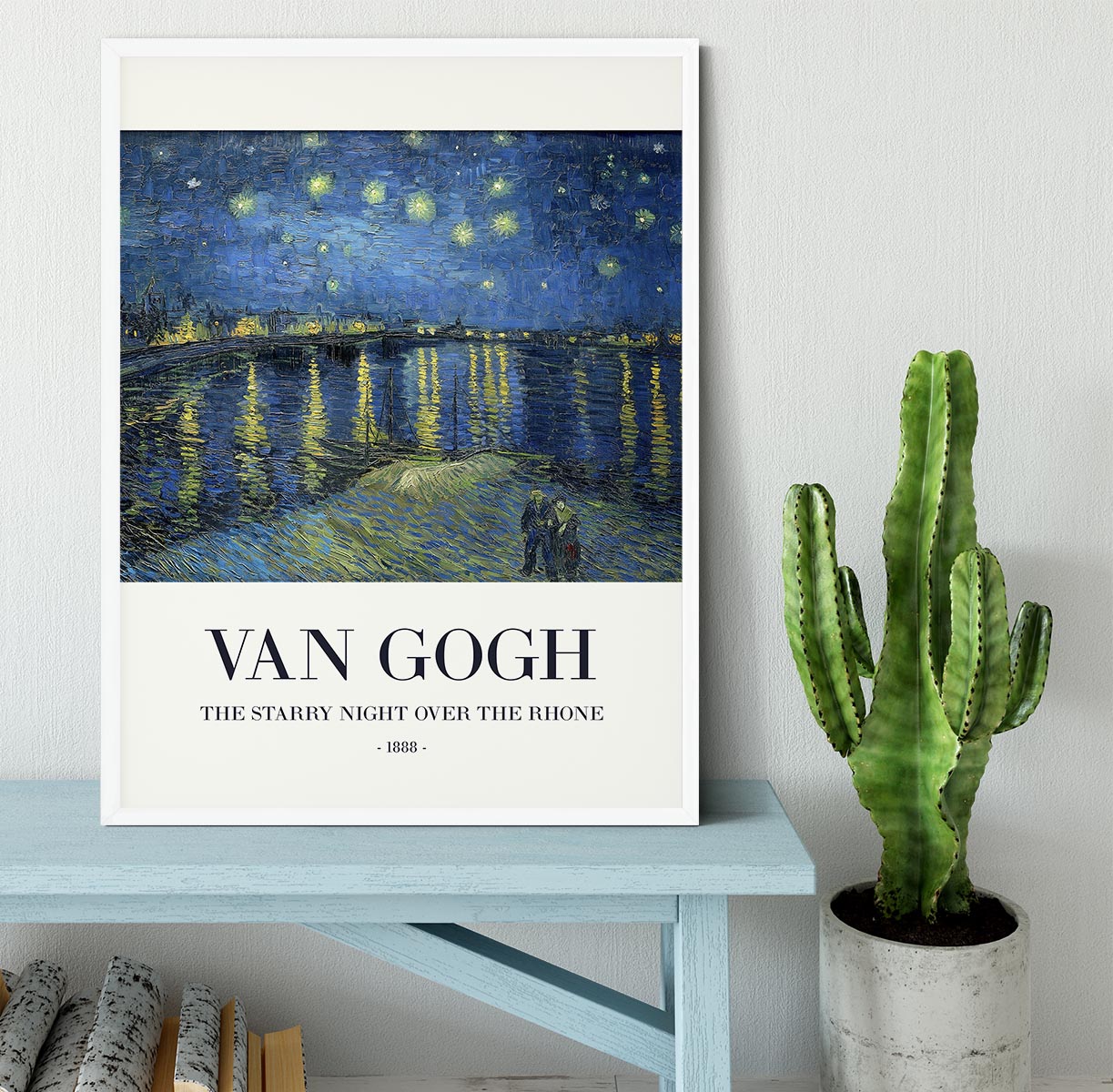 Framed print of The Starry Night Over The Rhone, showcasing vibrant colors and intricate details in a handmade frame.