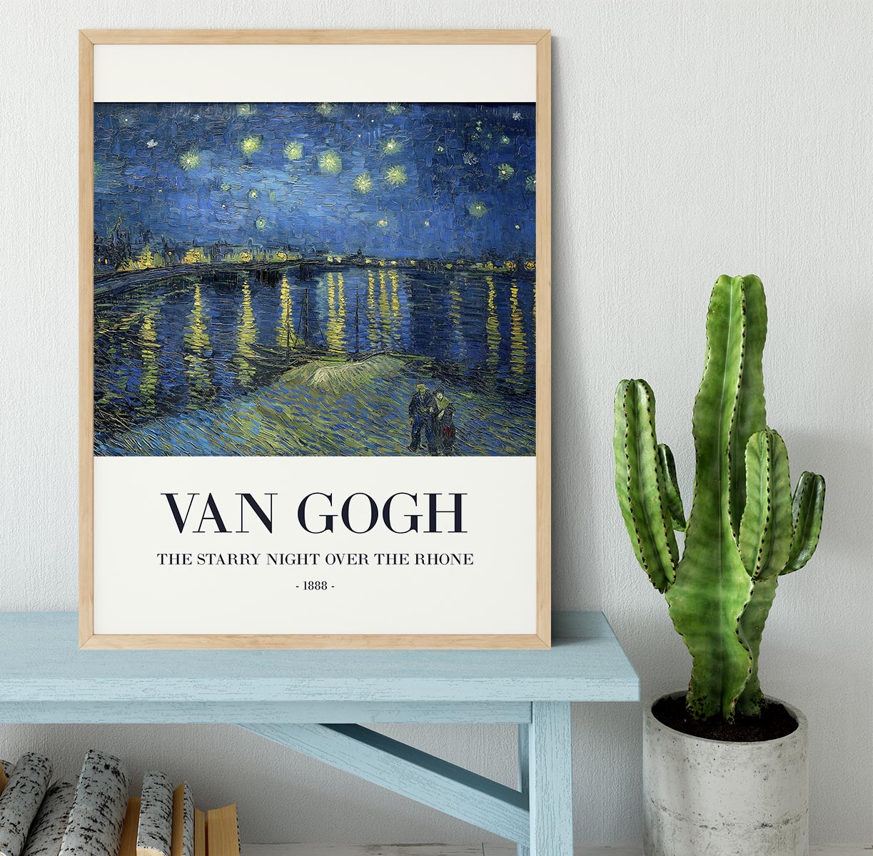Framed print of The Starry Night Over The Rhone, showcasing vibrant colors and intricate details in a handmade frame.