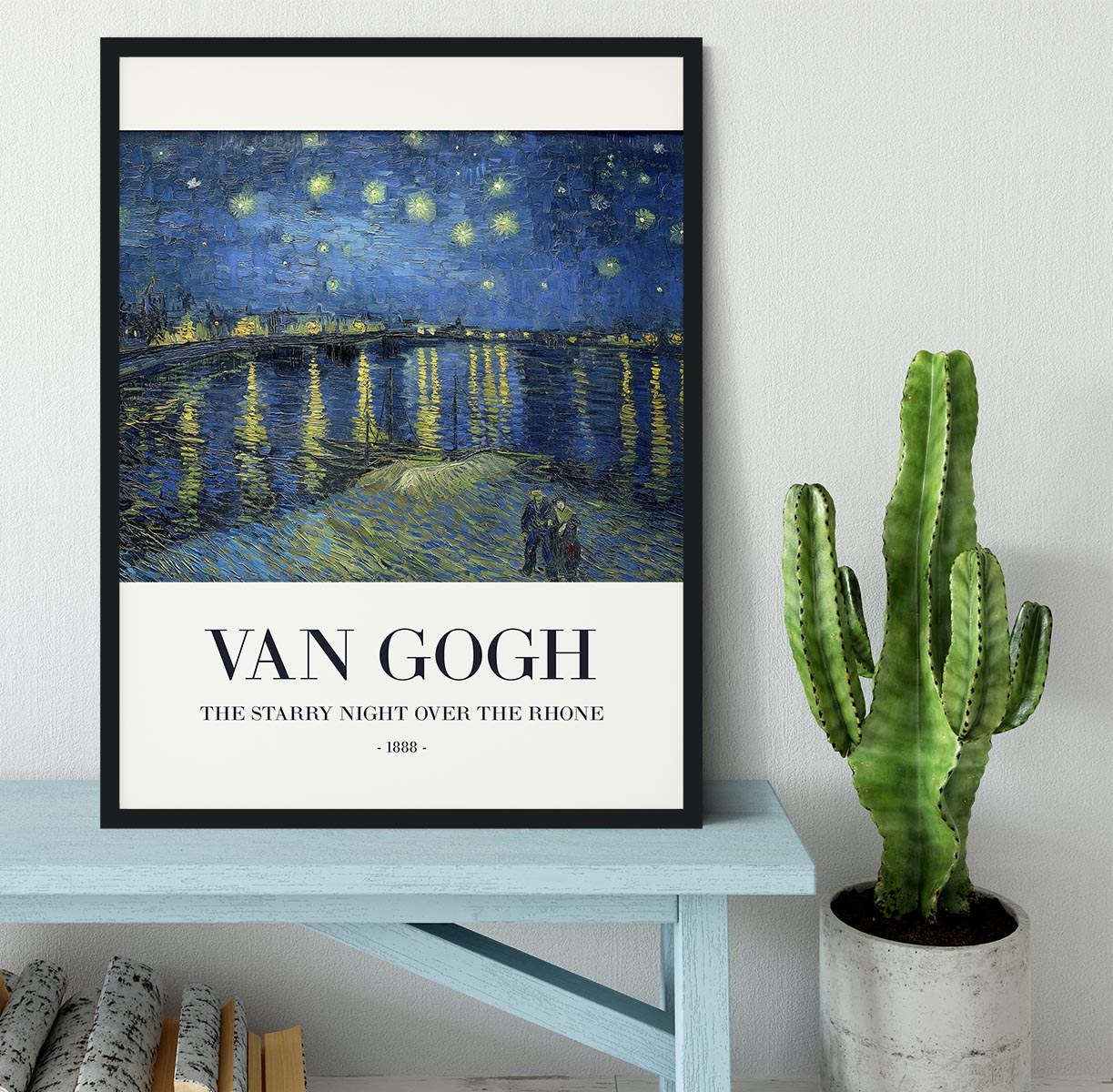 Framed print of The Starry Night Over The Rhone, showcasing vibrant colors and intricate details in a handmade frame.