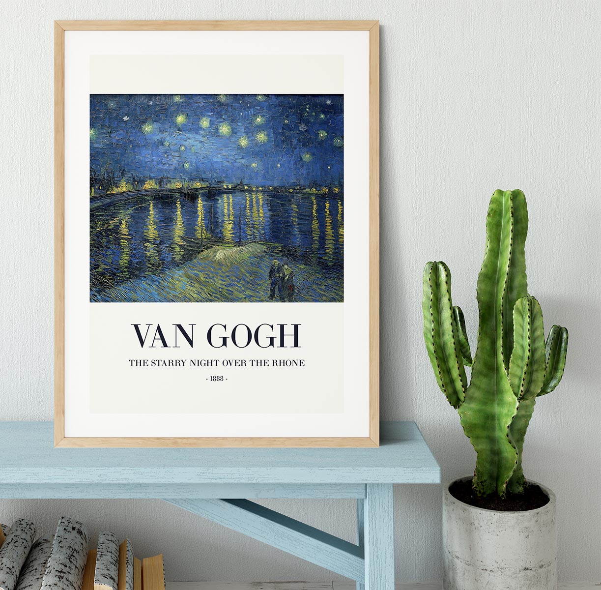 Framed print of The Starry Night Over The Rhone, showcasing vibrant colors and intricate details in a handmade frame.