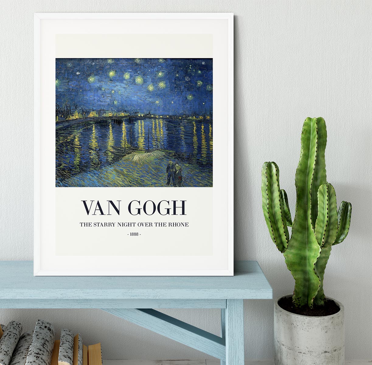 Framed print of The Starry Night Over The Rhone, showcasing vibrant colors and intricate details in a handmade frame.