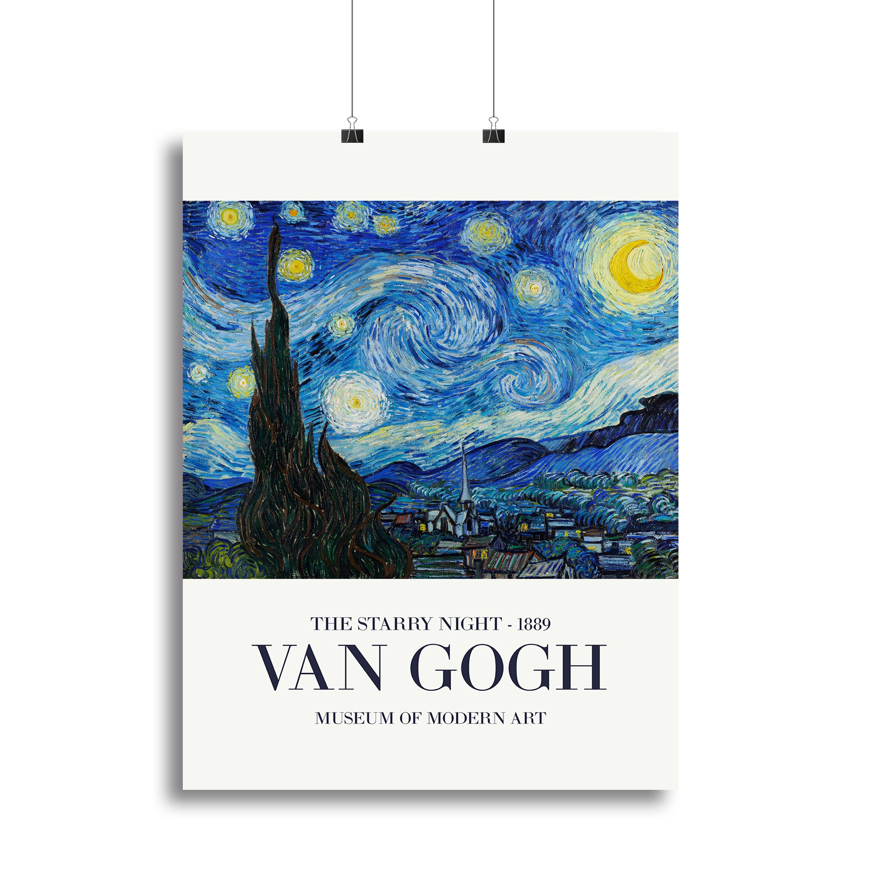 The Starry Night canvas print featuring vibrant colors and swirling patterns, capturing Van Gogh's iconic artwork in a high-quality format.