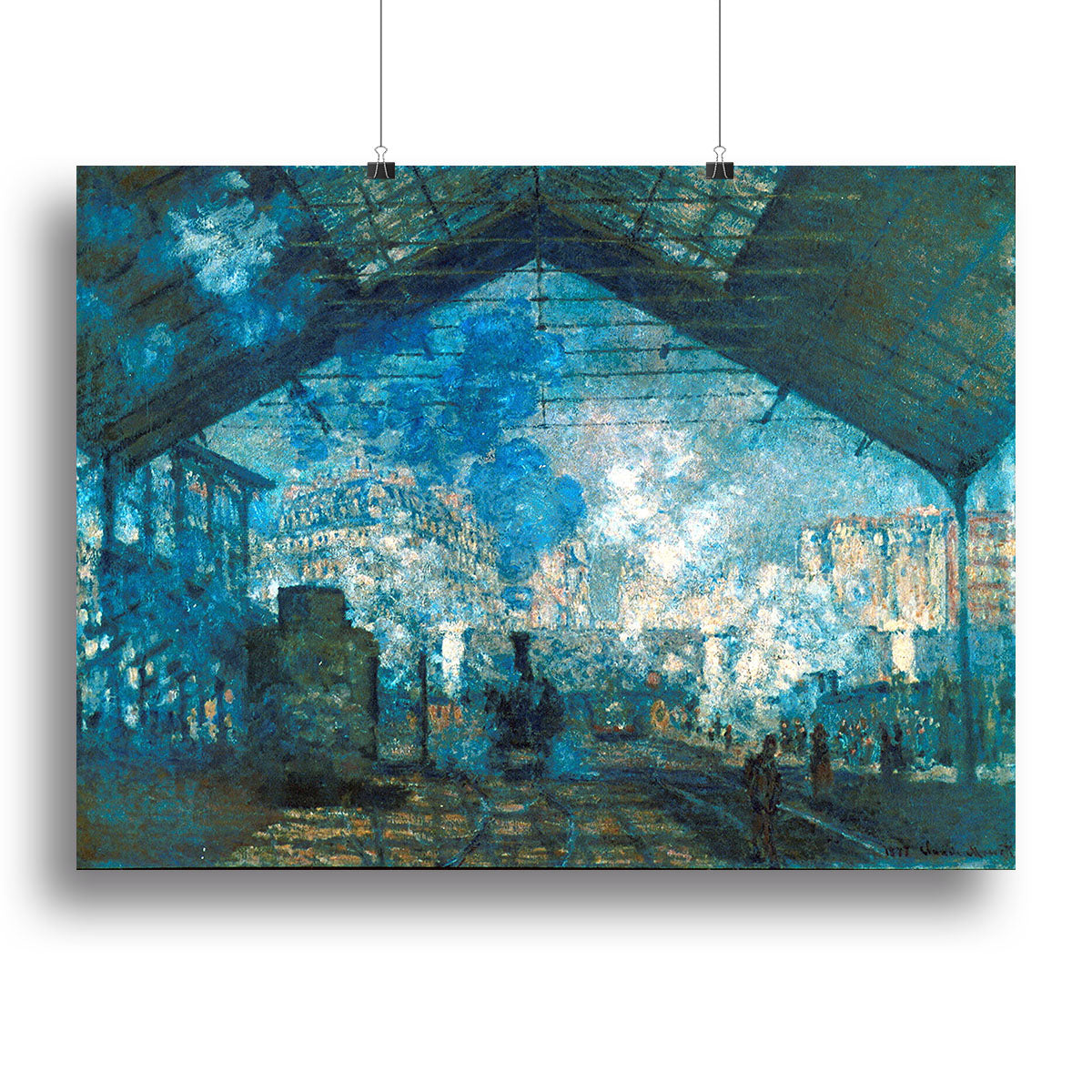 Canvas print of The Station Saint Lazare by Monet, showcasing vibrant colors and intricate details of the iconic train station scene.