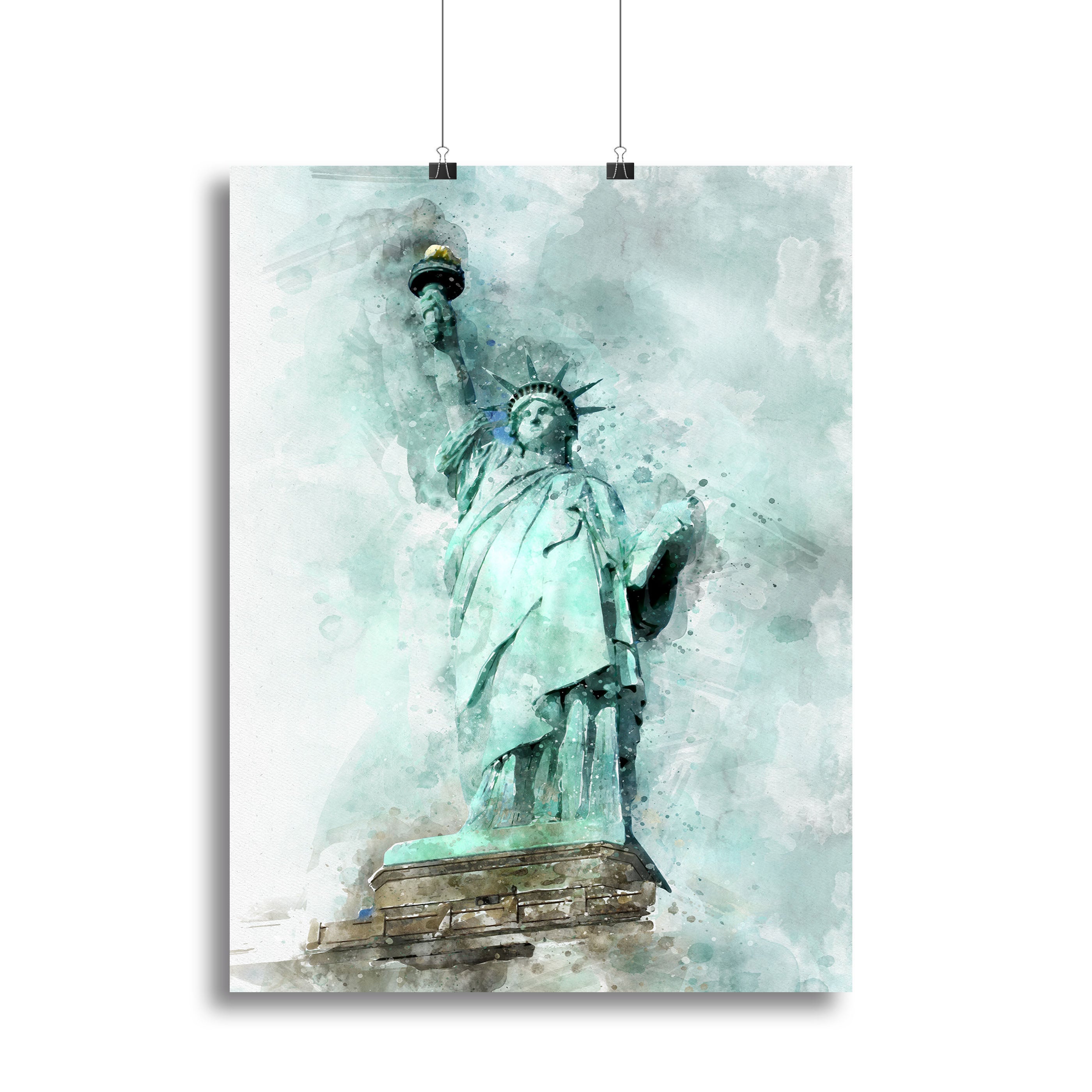 A vibrant canvas print of the Statue of Liberty, showcasing its iconic silhouette against a beautiful backdrop.
