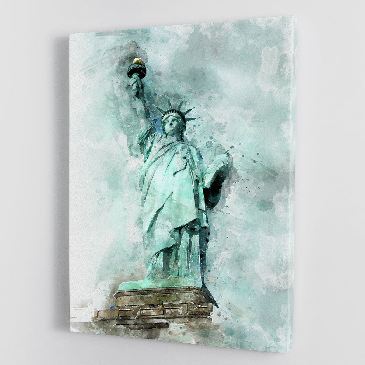 A vibrant canvas print of the Statue of Liberty, showcasing its iconic silhouette against a beautiful backdrop.