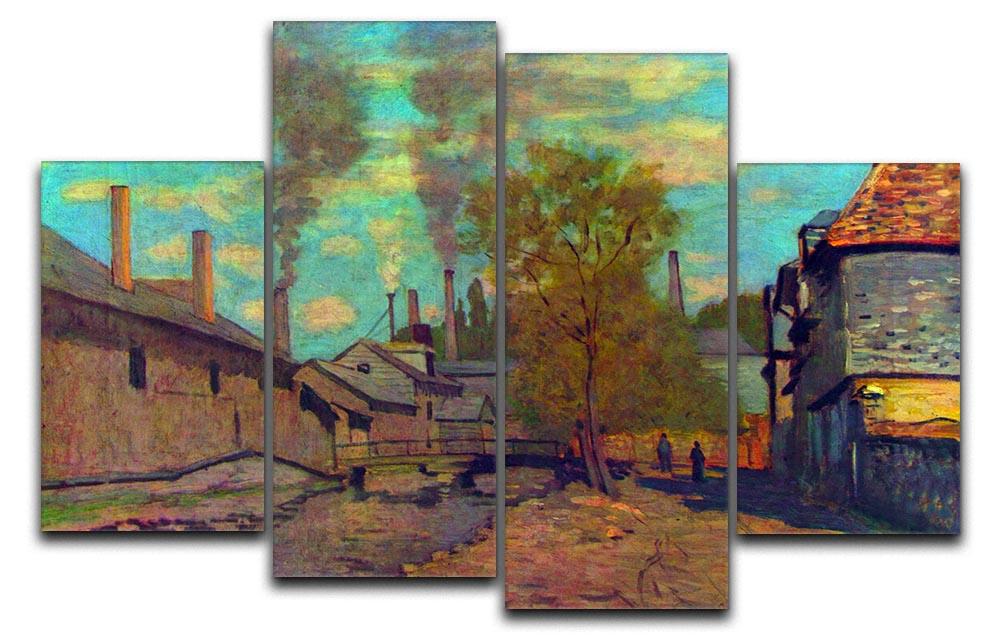 A 4-split canvas artwork featuring The Stream of Robec by Claude Monet, showcasing vibrant colors and serene nature scenes.