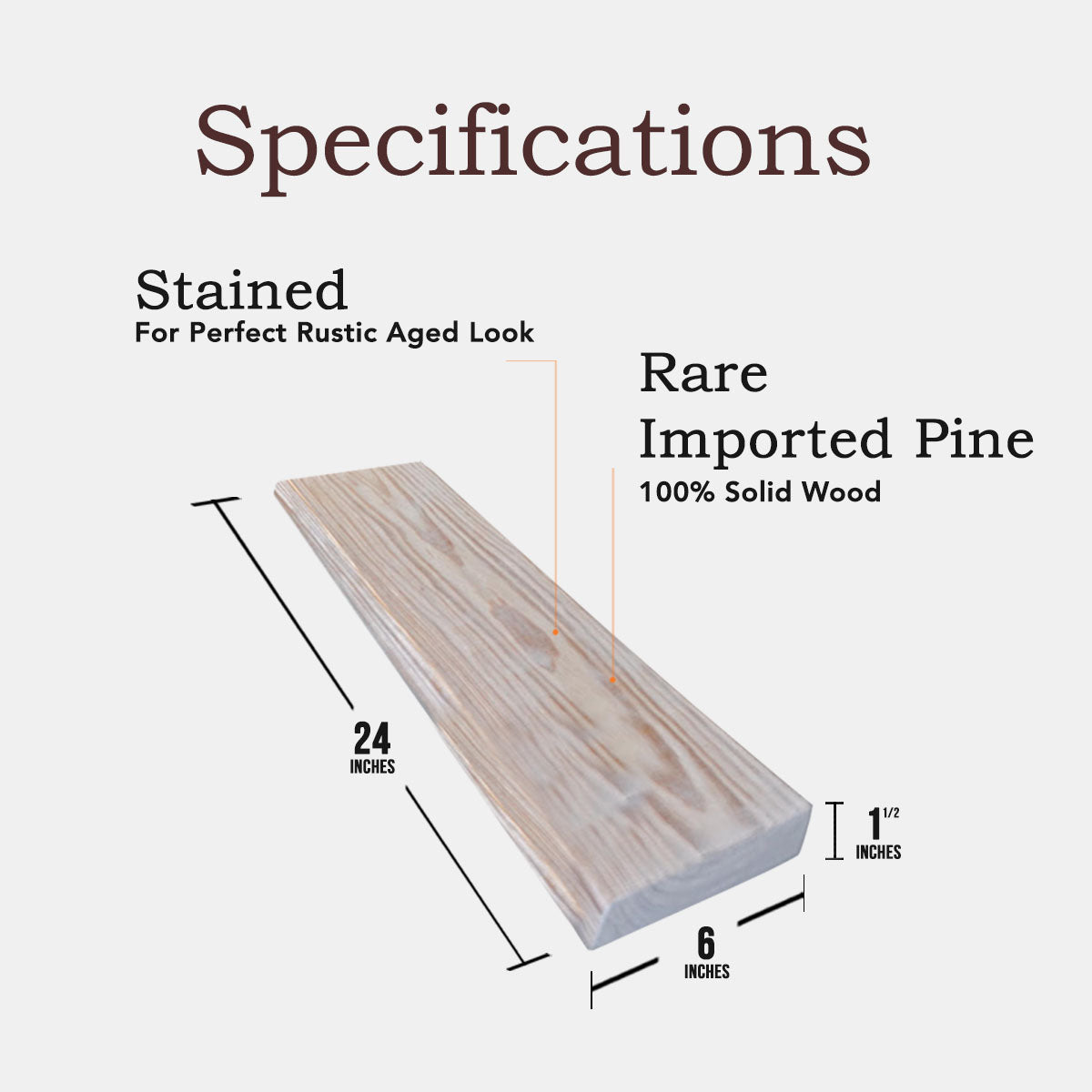 The Suzy Floating Shelves in rustic white-wash finish, showcasing handcrafted wood with a clean design, perfect for wall mounting.