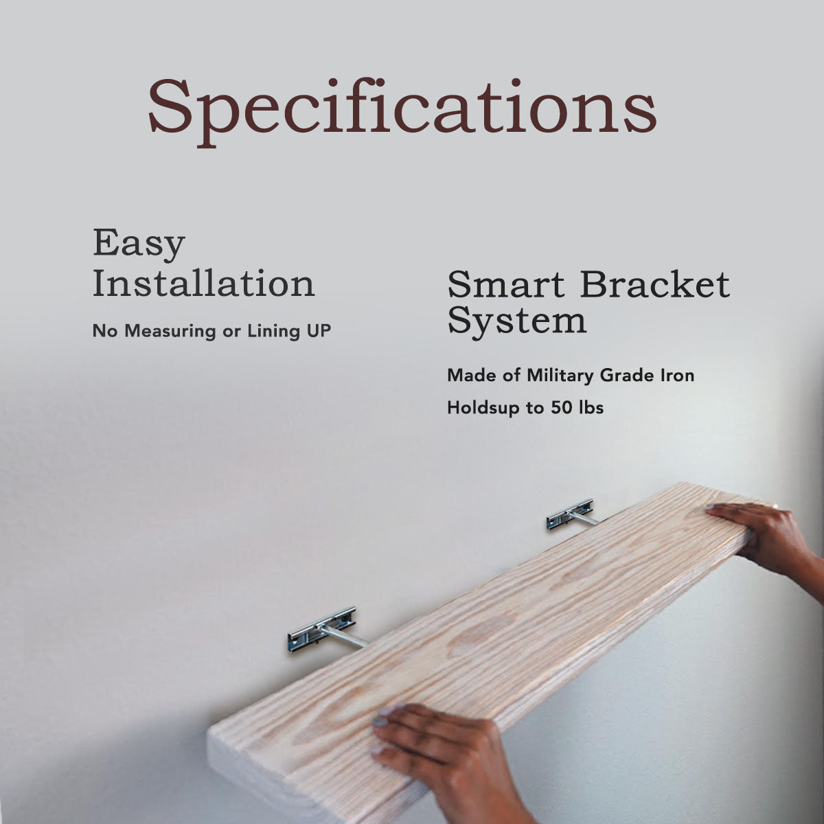 The Suzy Floating Shelves in rustic white-wash finish, showcasing handcrafted wood with a clean design, perfect for wall mounting.