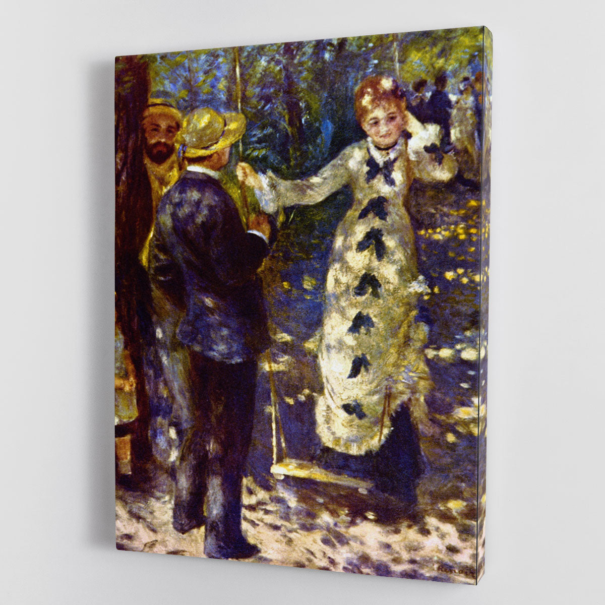 A beautiful canvas print of The Swing by Renoir, showcasing a lively outdoor scene with people enjoying a sunny day.