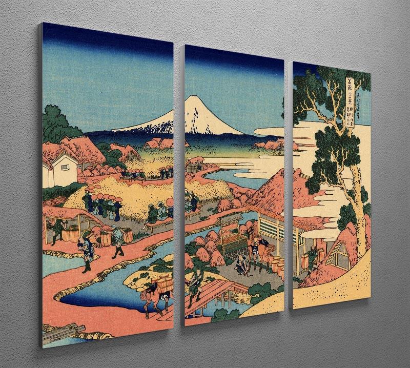 Three-panel canvas print of The Tea Plantation by Hokusai, showcasing vibrant colors and intricate details.