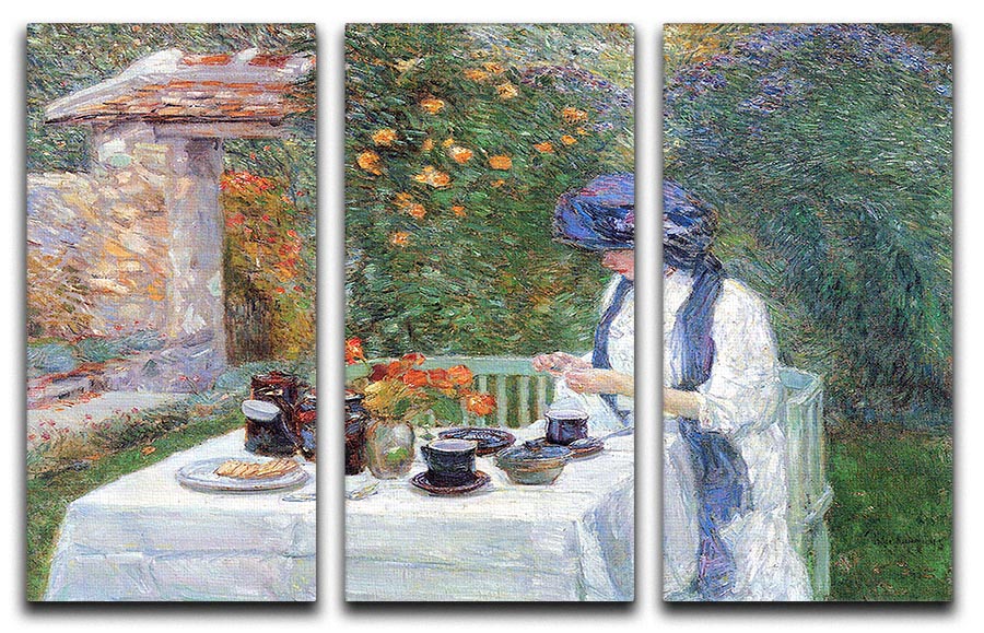 The Terre-Cuits Tea Set by Hassam, a stunning 3-panel canvas print showcasing elegant tea-themed artwork.