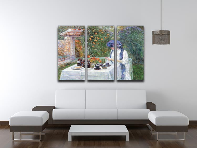 The Terre-Cuits Tea Set by Hassam, a stunning 3-panel canvas print showcasing elegant tea-themed artwork.