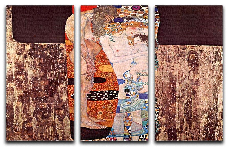 Three Ages of a Woman by Klimt, 3-panel canvas print showcasing elegant art in a modern setting.