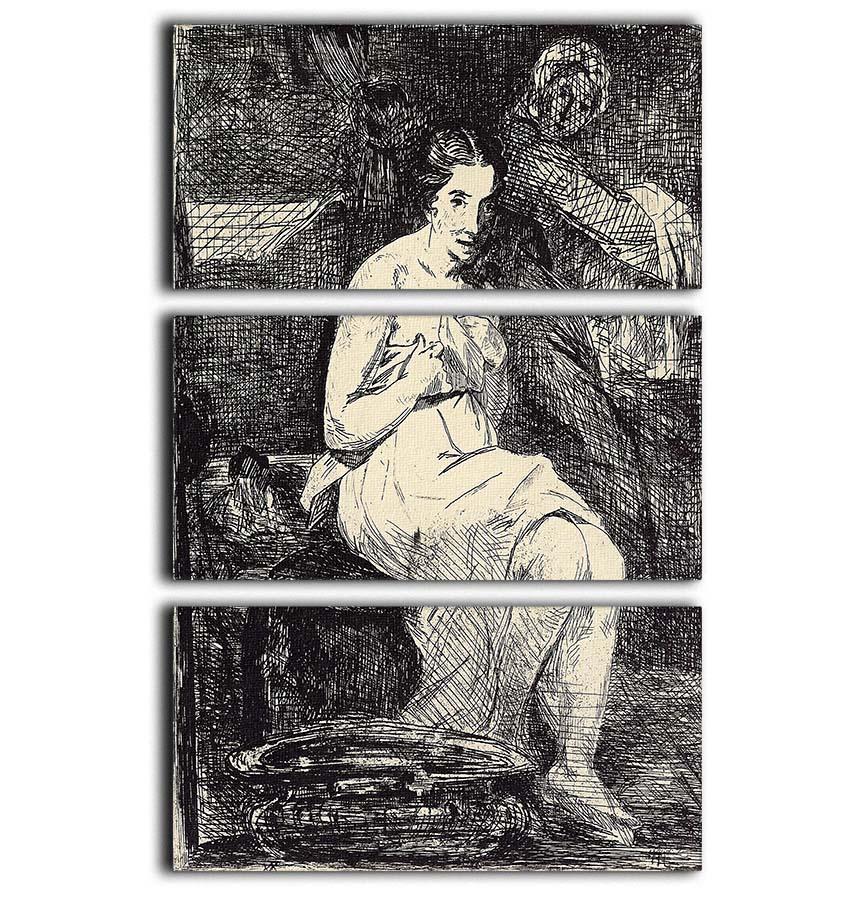 The Toillette by Manet 3-panel canvas print showcasing elegant artwork in a modern setting.