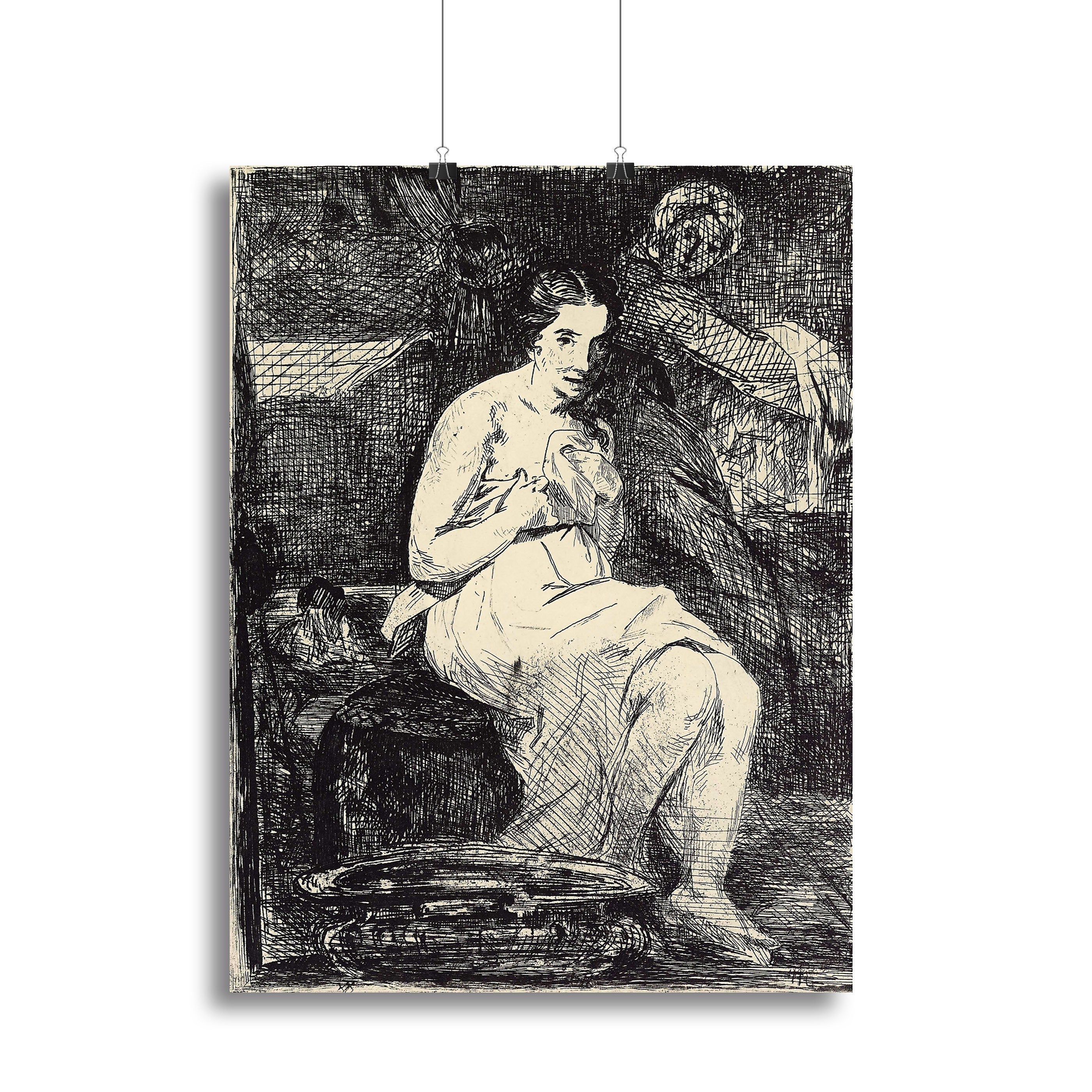 Canvas print of 'The Toillette' by Manet, featuring a woman in a serene setting, showcasing elegance and artistic detail.