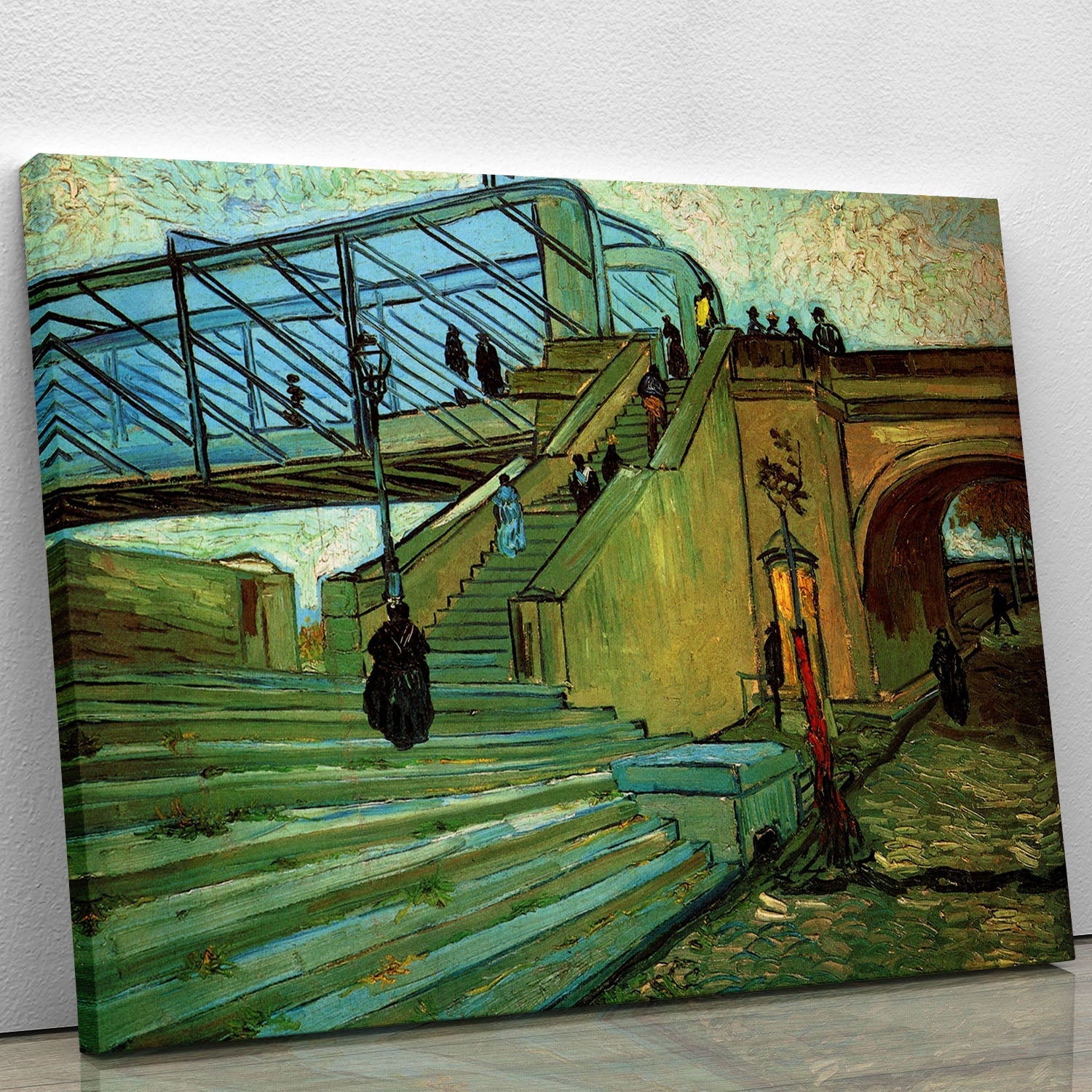 Canvas print of The Trinquetaille Bridge by Van Gogh, showcasing vibrant colors and dynamic brushwork, perfect for home decor.