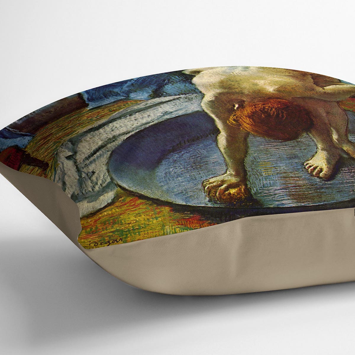 The Tub by Degas Cushion featuring vibrant abstract designs on luxurious vegan faux suede, perfect for home decor.