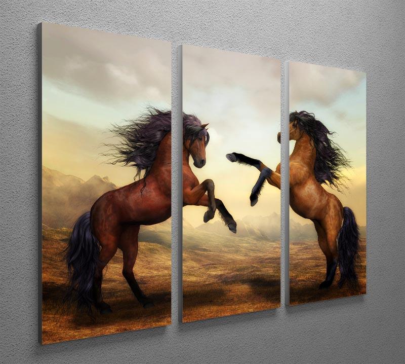 A beautiful 3-panel canvas print featuring two horses, showcasing vibrant colors and intricate details, perfect for home decor.