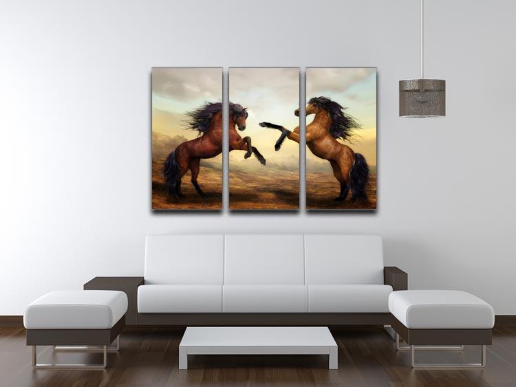 A beautiful 3-panel canvas print featuring two horses, showcasing vibrant colors and intricate details, perfect for home decor.