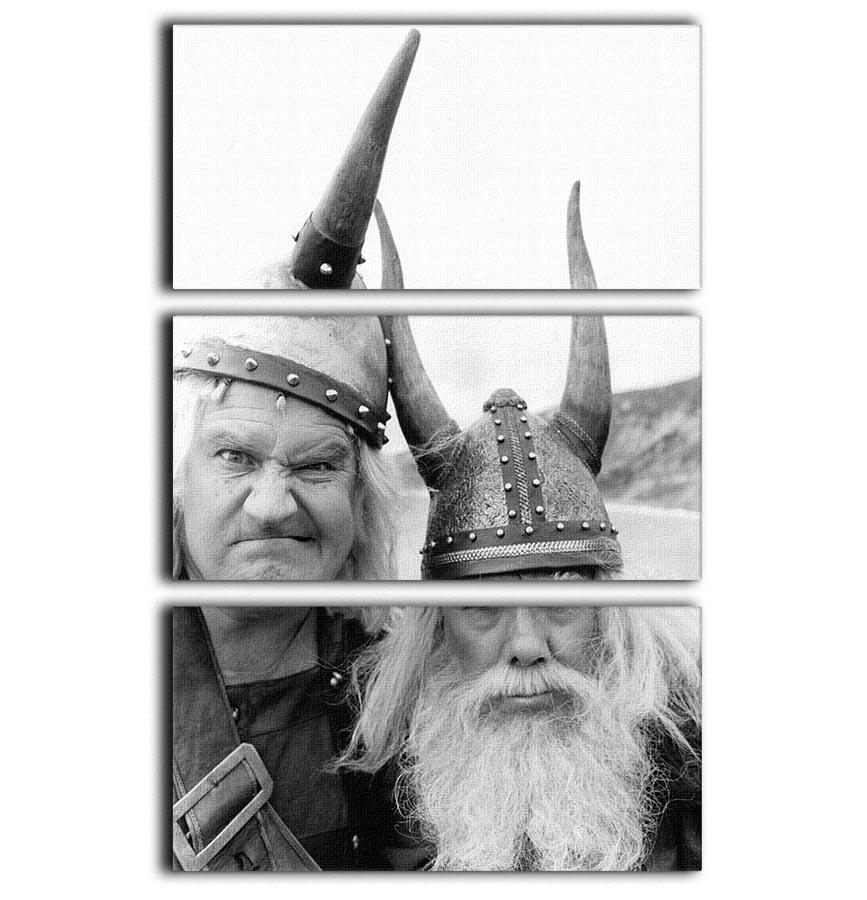 A vibrant 3-panel canvas print featuring The Two Ronnies dressed as Vikings, showcasing their playful expressions and detailed Viking attire.