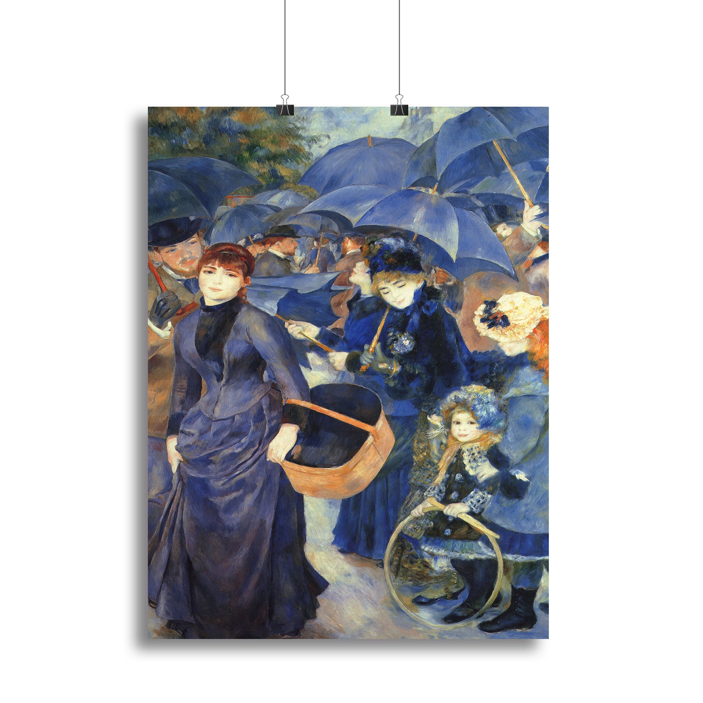 A beautiful canvas print of The Umbrellas by Renoir, showcasing vibrant colors and lively outdoor scene.