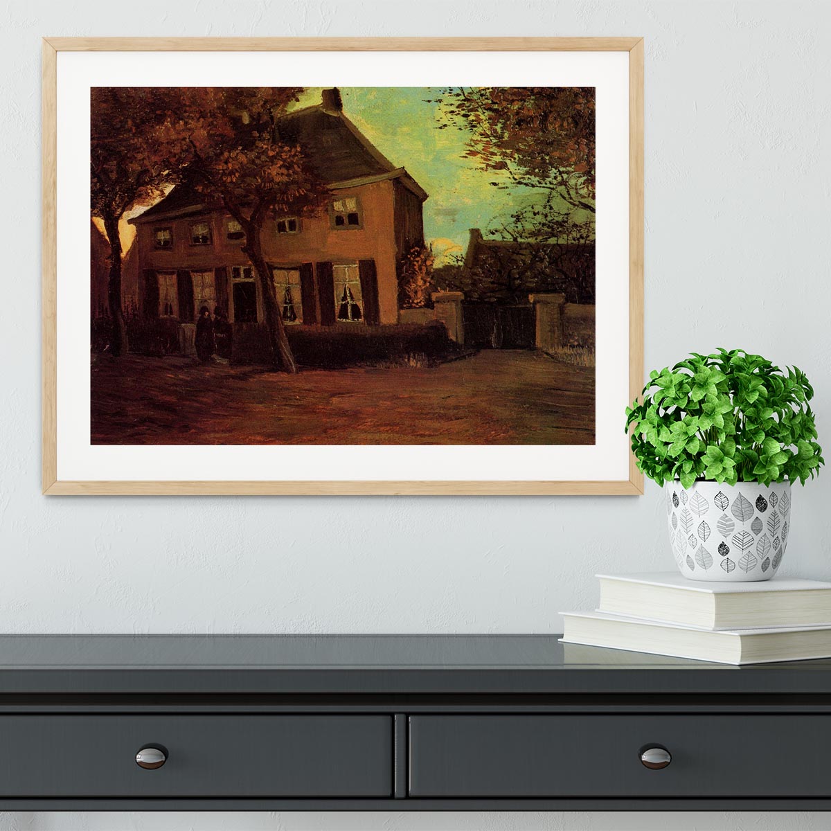 Framed print of Van Gogh's The Vicarage at Nuenen, showcasing vibrant colors and quality craftsmanship.