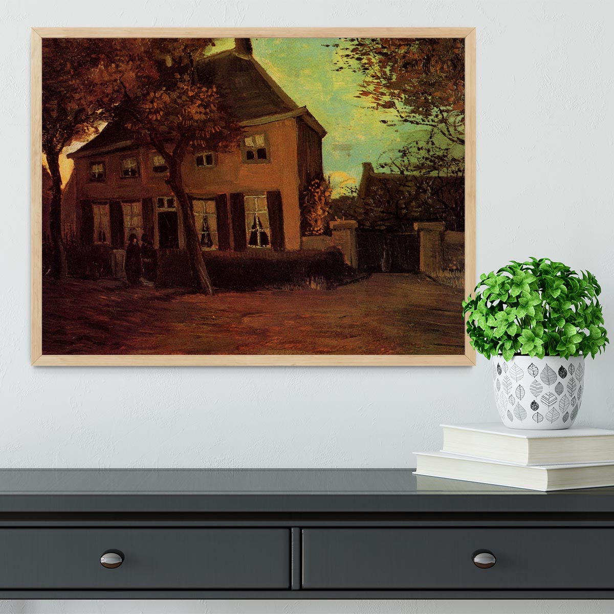 Framed print of Van Gogh's The Vicarage at Nuenen, showcasing vibrant colors and quality craftsmanship.