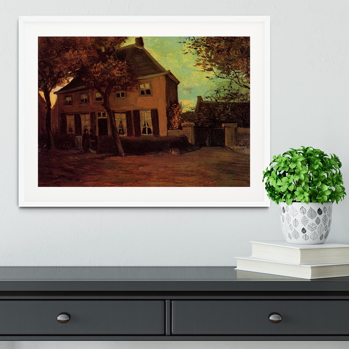 Framed print of Van Gogh's The Vicarage at Nuenen, showcasing vibrant colors and quality craftsmanship.
