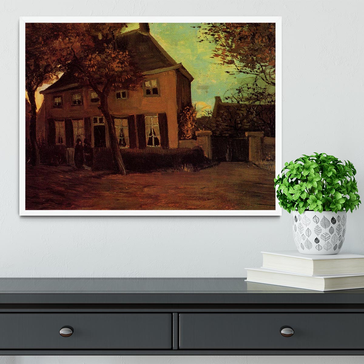 Framed print of Van Gogh's The Vicarage at Nuenen, showcasing vibrant colors and quality craftsmanship.