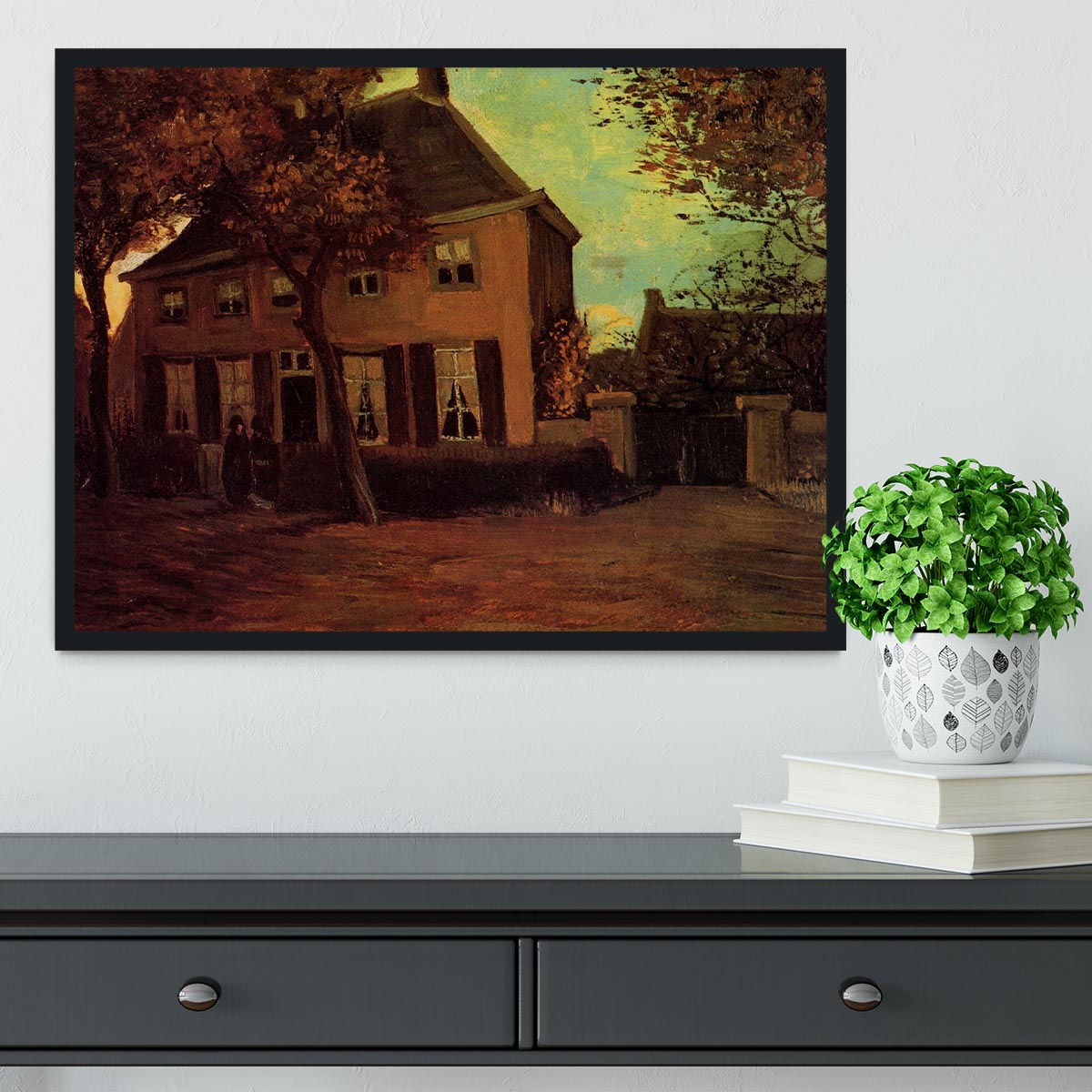 Framed print of Van Gogh's The Vicarage at Nuenen, showcasing vibrant colors and quality craftsmanship.