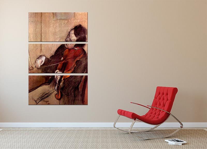 Three-panel canvas print of The Violinist 1 by Degas, showcasing a violinist in a captivating pose.