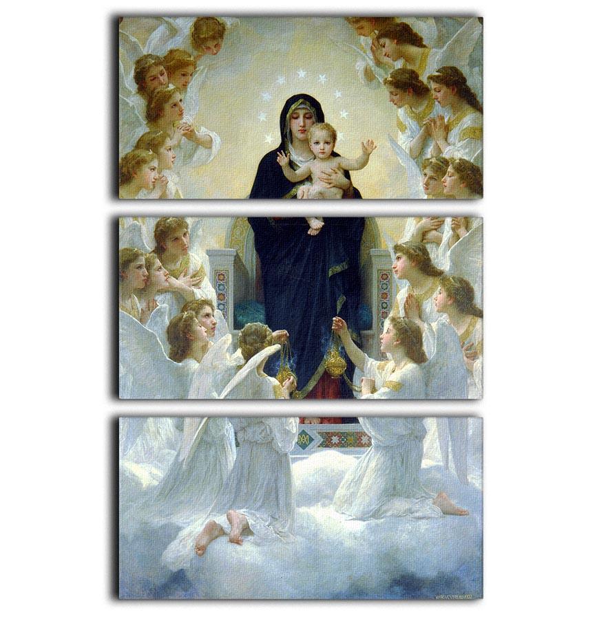 The Virgin With Angels by Bouguereau, a stunning 3-panel canvas print showcasing intricate details and vibrant colors.