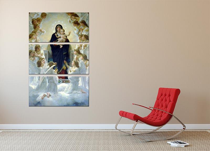 The Virgin With Angels by Bouguereau, a stunning 3-panel canvas print showcasing intricate details and vibrant colors.