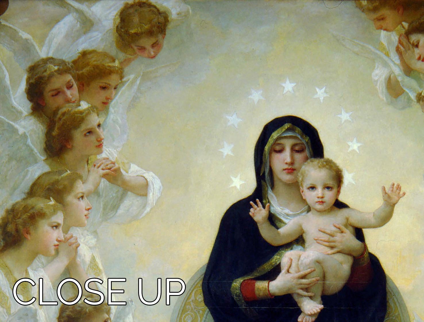 The Virgin With Angels by Bouguereau, a stunning 3-panel canvas print showcasing intricate details and vibrant colors.