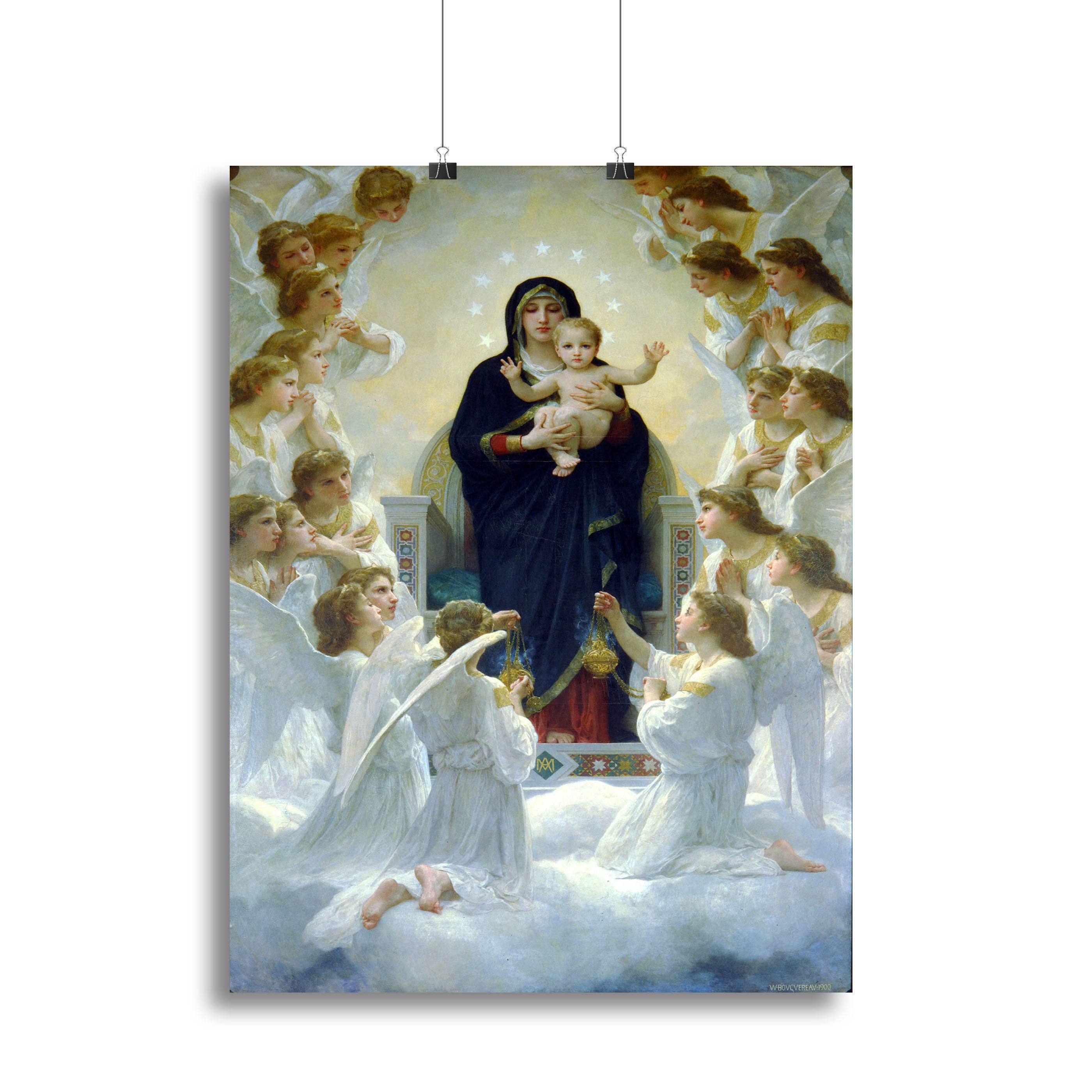 Canvas print of 'The Virgin With Angels' by Bouguereau, showcasing a serene Virgin Mary surrounded by angels in a beautifully detailed artwork.