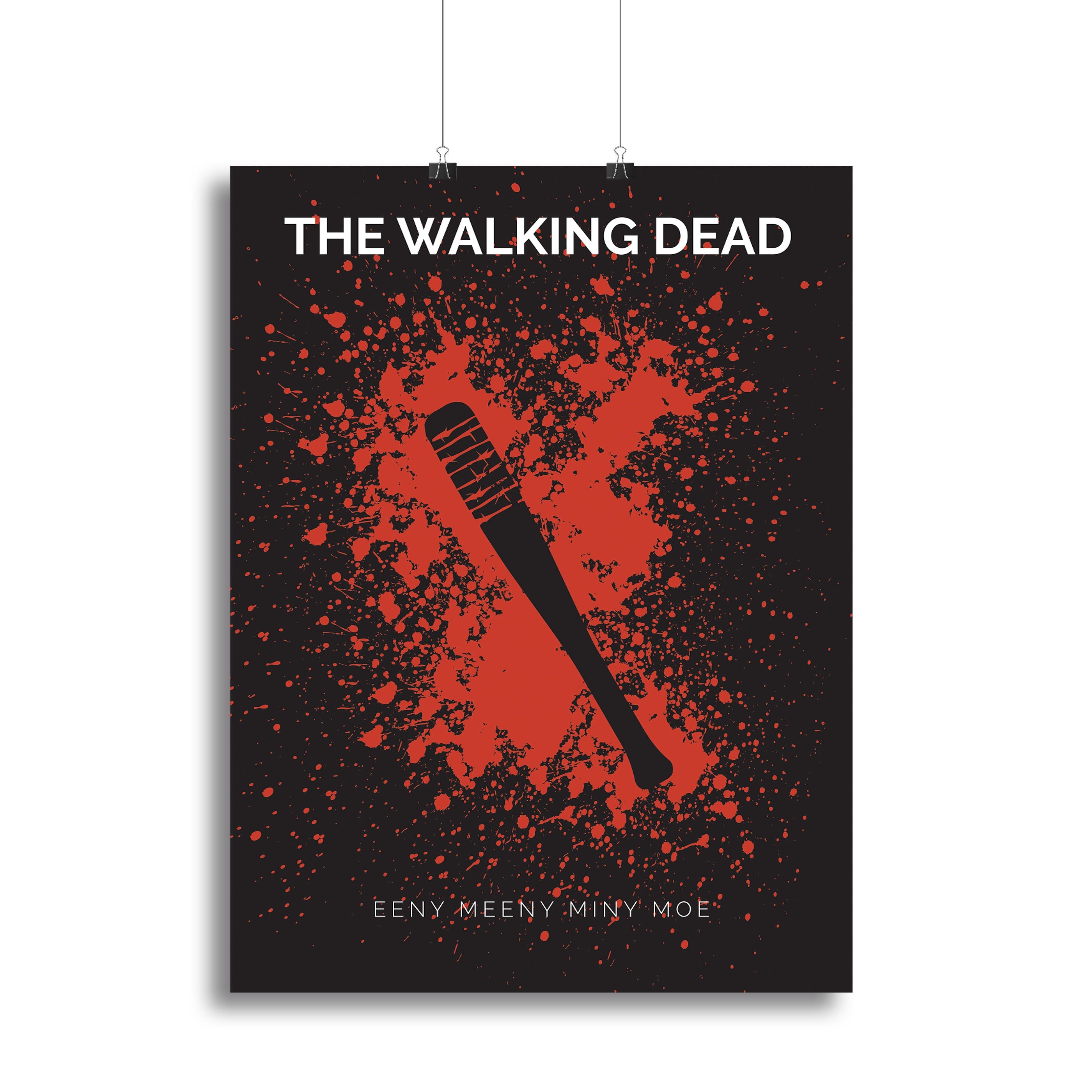 The Walking Dead Eeny Meeny Minimal Movie Canvas Print featuring iconic imagery from the series, perfect for fans and decor enthusiasts.