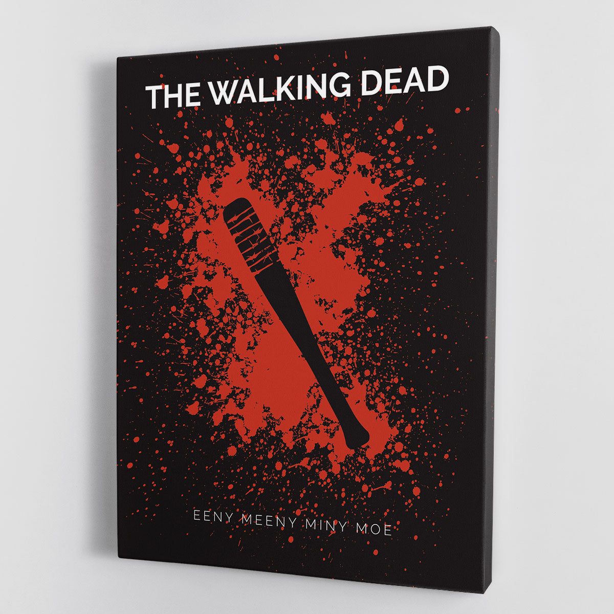 The Walking Dead Eeny Meeny Minimal Movie Canvas Print featuring iconic imagery from the series, perfect for fans and decor enthusiasts.