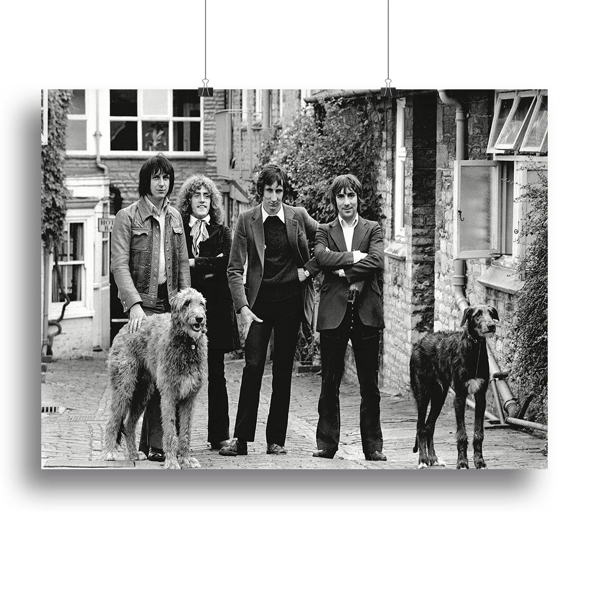 Canvas print or poster featuring The Who with dogs, showcasing vibrant colors and iconic imagery.