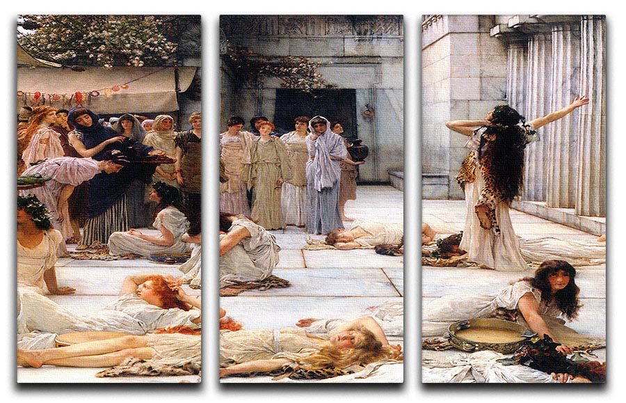 A stunning 3-panel canvas print featuring the Women of Amphissa detail by Alma Tadema, showcasing intricate details and vibrant colors.