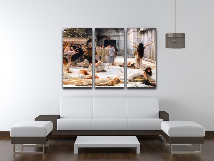 A stunning 3-panel canvas print featuring the Women of Amphissa detail by Alma Tadema, showcasing intricate details and vibrant colors.