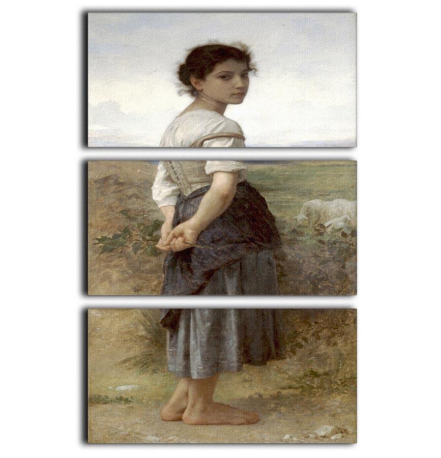 Three-panel canvas print of The Young Shepherdess by Bouguereau, showcasing vibrant colors and intricate details.