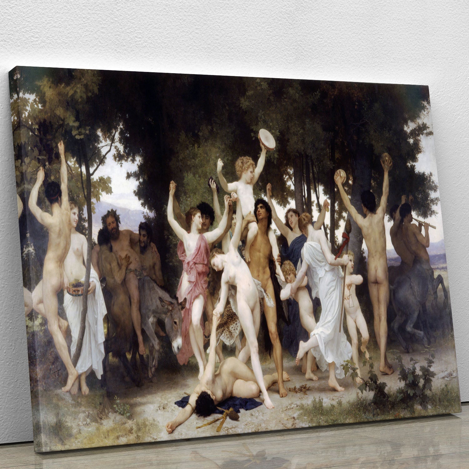 Canvas print of 'The Youth of Bacchus' by Bouguereau, showcasing vibrant colors and intricate details.