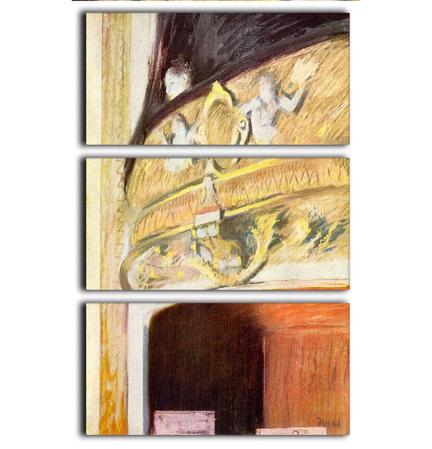 Theater Loge by Degas 3-panel canvas print showcasing elegant artwork in a modern setting.